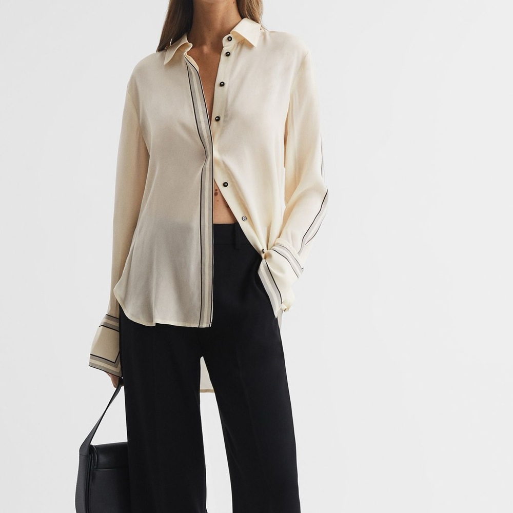 H&M Off-White Button-Down Shirt with Black Contrast Stitching - Picture 8 of 8